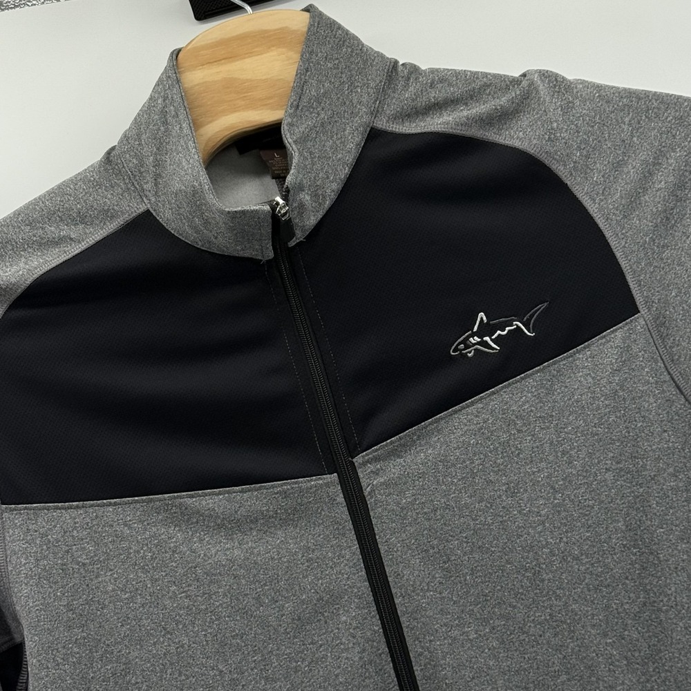Greg Norman Jacket Mens Large Gray Black Full Zip Golf Performance Stretch Shark